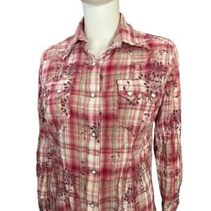 Rockmount Ranch Wear Tru West Pink Embroidered Plaid Snap Button Shirt XL